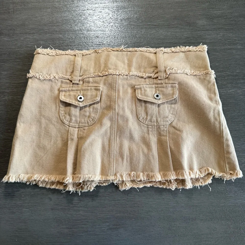 I.AM.GIA Khaki Tan Denim Micro Mini Skirt Distressed M